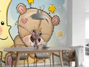 Clearance Teddybeer met de maan fotobehang Babykamer