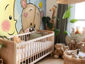 Clearance Teddybeer met de maan fotobehang Babykamer
