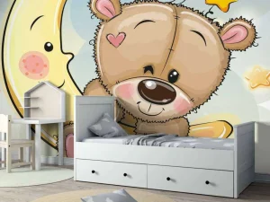 Clearance Teddybeer met de maan fotobehang Babykamer