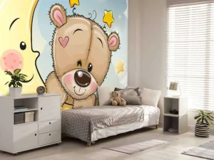 Clearance Teddybeer met de maan fotobehang Babykamer