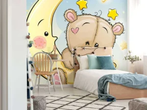 Clearance Teddybeer met de maan fotobehang Babykamer
