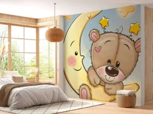 Clearance Teddybeer met de maan fotobehang Babykamer