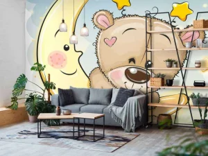 Clearance Teddybeer met de maan fotobehang Babykamer