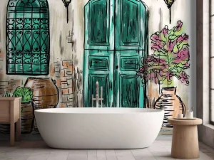 Best Tekening van een Mediterraans huis fotobehang Kunst & Design | Architectuur