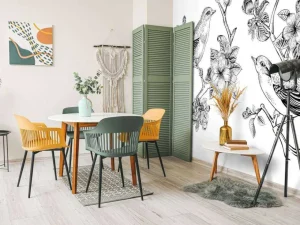 Sale Tekening van vogels op een tak met appelbloesems fotobehang Dieren | Bloemen