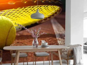 Sale Tennisbal op een tennisbaan met zonlicht fotobehang Tienerkamer | Kinderkamer