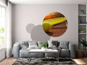 Sale Tennisbal op een tennisbaan met zonlicht fotobehang Tienerkamer | Kinderkamer