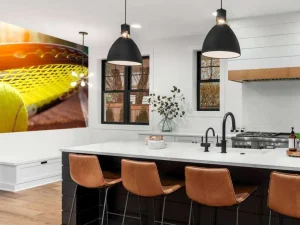 Sale Tennisbal op een tennisbaan met zonlicht fotobehang Tienerkamer | Kinderkamer