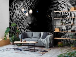 Fashion Tijger en luipaard in zwart-wit fotobehang Hobbykamer
