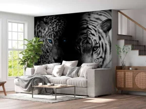 Fashion Tijger en luipaard in zwart-wit fotobehang Hobbykamer