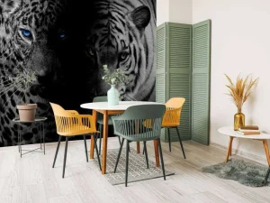 Fashion Tijger en luipaard in zwart-wit fotobehang Hobbykamer