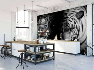 Fashion Tijger en luipaard in zwart-wit fotobehang Hobbykamer