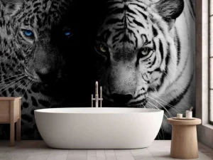 Fashion Tijger en luipaard in zwart-wit fotobehang Hobbykamer