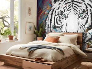 New Tijger in de ruimte vector fotobehang Tienerkamer | Kinderkamer