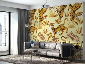 Discount Tijger met bladeren print fotobehang Kinderkamer