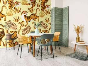 Discount Tijger met bladeren print fotobehang Kinderkamer