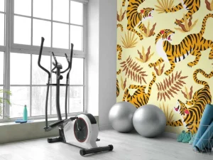 Discount Tijger met bladeren print fotobehang Kinderkamer