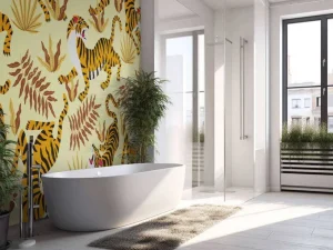 Discount Tijger met bladeren print fotobehang Kinderkamer
