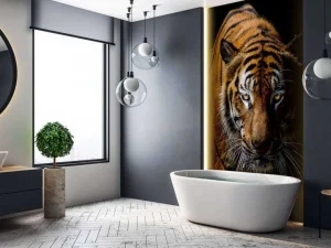 New Tijger met een zwarte achtergrond fotobehang Dieren
