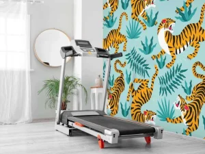 Outlet Tijger print met een blauwe achtergrond fotobehang Tienerkamer | Kinderkamer