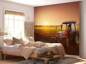 Sale Tractor bij zonsondergang fotobehang Kinderkamer | Transport