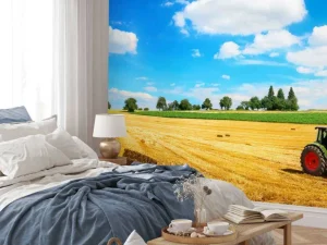 New Tractor verplaatst hooibalen fotobehang Transport | Steden