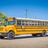 Best Traditionele gele schoolbus op een parkeerterrein fotobehang Kinderkamer | Transport