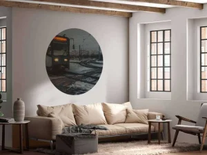 Online Tram in de winter fotobehang Transport