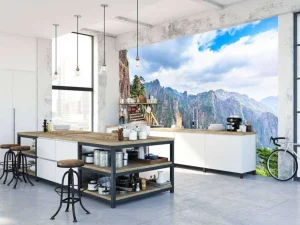 Discount Trap langs een berg fotobehang Architectuur