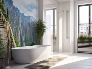 Discount Trap langs een berg fotobehang Architectuur