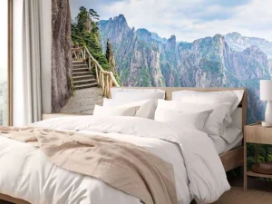 Discount Trap langs een berg fotobehang Architectuur
