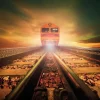Hot Trein bij zonsondergang fotobehang Transport