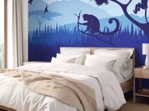 Hot Tropen in het blauw fotobehang Hobbykamer | Dieren