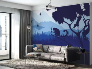 Hot Tropen in het blauw fotobehang Hobbykamer | Dieren