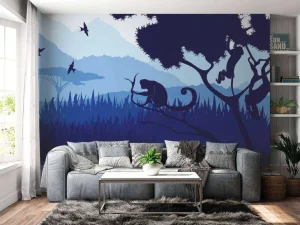Hot Tropen in het blauw fotobehang Hobbykamer | Dieren