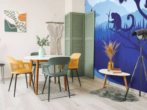 Hot Tropen in het blauw fotobehang Hobbykamer | Dieren
