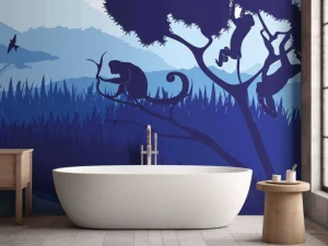 Hot Tropen in het blauw fotobehang Hobbykamer | Dieren