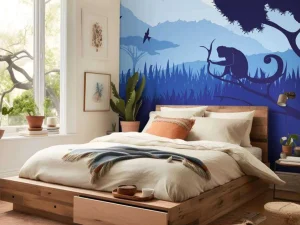 Hot Tropen in het blauw fotobehang Hobbykamer | Dieren