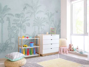 Hot Tropisch dierenjungle blauw Kinderkamer