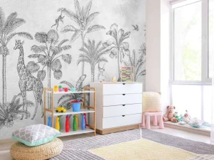 Clearance Tropisch dierenjungle grijs Kinderkamer