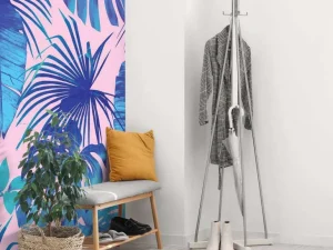 Sale Tropische bladeren met een roze achtergrond fotobehang Tienerkamer | Bloemen