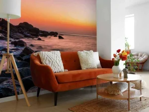 Fashion Tropische kust met een paarse hemel fotobehang Kunst & Design