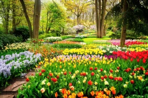 Clearance Tulpencreaties in een park fotobehang Steden | Architectuur