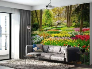 Clearance Tulpencreaties in een park fotobehang Steden | Architectuur