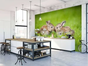Hot Twee baby haasjes in het gras fotobehang Babykamer | Dieren