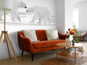 Online Twee grote ijsberen met een witte achtergrond fotobehang Dieren