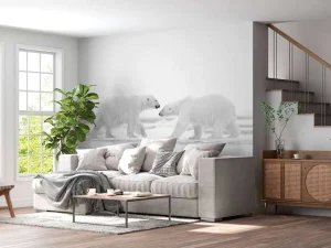 Online Twee grote ijsberen met een witte achtergrond fotobehang Dieren