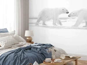 Online Twee grote ijsberen met een witte achtergrond fotobehang Dieren