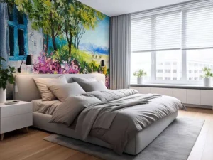 Online Uitzicht vanaf een tuin schilderij fotobehang Kunst & Design