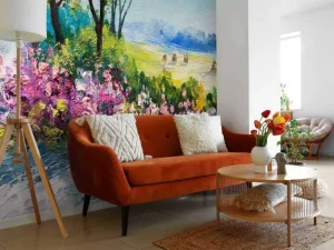 Online Uitzicht vanaf een tuin schilderij fotobehang Kunst & Design